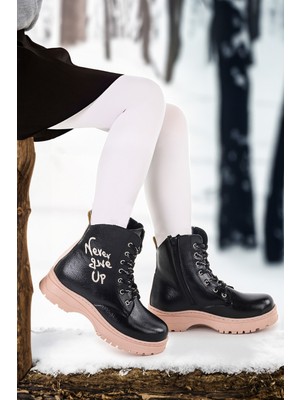 Kiko Kids Termo Taban Kız Çocuk Bot 610 Çatlak Siyah - Pudra