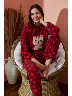 Waynap Kadın  Kışlık Polar Pijama Takımı Desenli Peluş Takım Waynap 8890