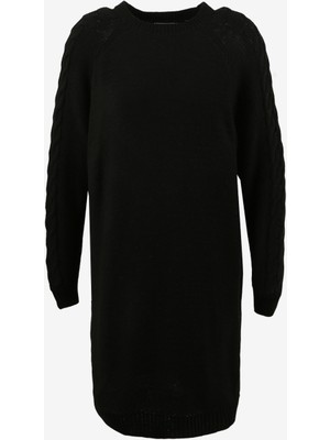People By Fabrika Bisiklet Yaka Örgü Desenli Siyah Kısa Kadın Elbise FW23-22K-T1039