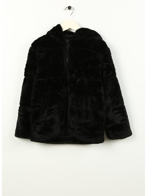 Name It Siyah Kadın Mont Nkfmosa Fake Fur Jacket W Hood Pb