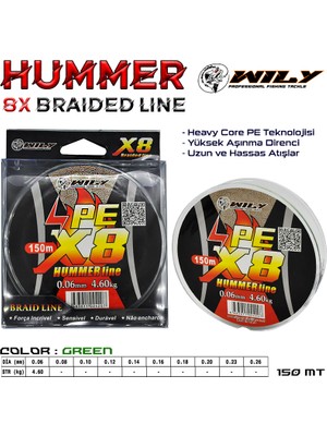 Wily Hummer 8 Kat Ip Misina 150 mt Yeşil