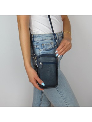 MÇ Deri Kadın Çapraz Askılı Telefon Çantası Dört Bölmeli Hakiki Gerçek Deri Çanta