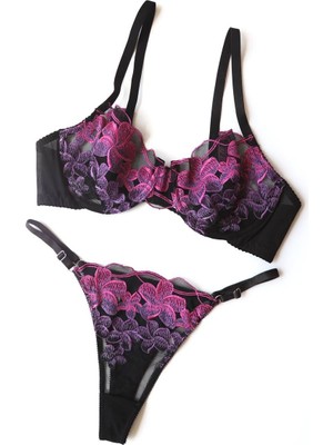 Madame Blume Lingerie - Black Blume Balenli Bralet Takımı Black Blume Bralet