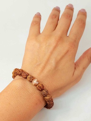 Yaşam Tohumu Güneş Taşlı Rudraksha Tohum Unisex Bileklik 8mm