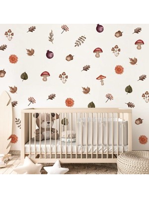 Lizpo Decor Orman Çiçek Mantar Botanik Duvar Çıkartmaları Boho Tarzı Duvar Dekorasyonu