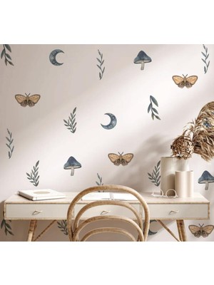 Lizpo Decor Kelebek Mantar, Ay Pastel Renklii Kelebek Boho Duvar Dekorasyon Seti