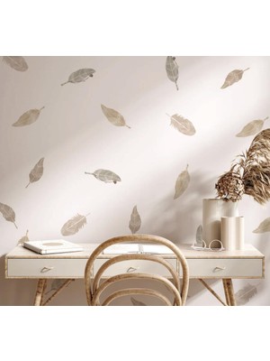 Lizpo Decor Tüy Kuş Tüyü Boho Duvar Dekoru Salon Çocuk Odası Duvar Sticker