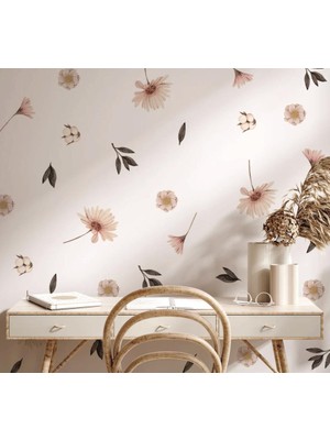 Lizpo Decor Pastel Soft Çiçekli Yapraklar Duvar Sticker Çayır Çiçek Botanik Boho Duvar Dekorasyonu