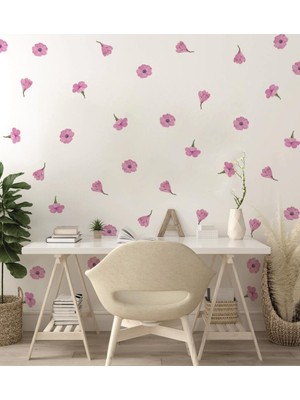 Lizpo Decor Pembe Güller Salon Çocuk Odası Soft Baskılı Duvar Sticker