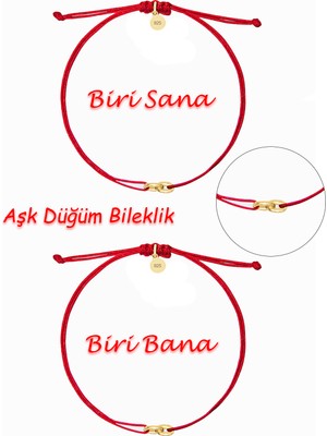 Alberaccessories Minimalist Zincir Düğüm Aşk 925 Ayar Gümüş Tasarım Kırmızı Ip Çift Bilekliği (Çift Satılır)