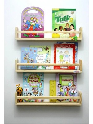 Aden Home Montessori Çocuk ve Bebek Odası Duvar Rafı, Eğitici Ahşap Kitaplık Rafı, 3'lü Set, ACKTP08