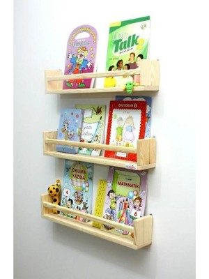 Aden Home Montessori Çocuk ve Bebek Odası Duvar Rafı, Eğitici Ahşap Kitaplık Rafı, 3'lü Set, ACKTP08