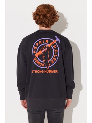 Lee Lee Loose Fit Rahat Kesim Bisiklet Yaka Içi Polarlı Sırt Baskılı Antrasit Sweatshirt
