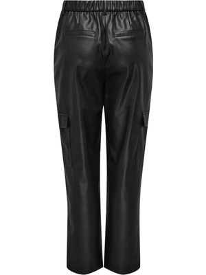 Only Yüksek Bel Normal Siyah Kadın Pantolon Onlkım Faux Leather Cargo Pant cc O