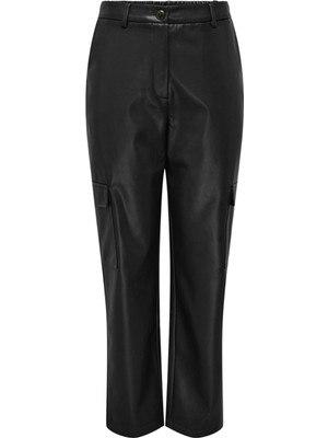 Only Yüksek Bel Normal Siyah Kadın Pantolon Onlkım Faux Leather Cargo Pant cc O