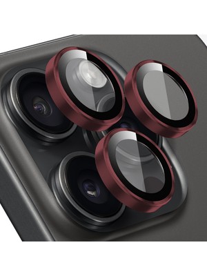 Buff iPhone 15 Pro Max / 15 Pro Kamera Metal Lens Koruyucu Wine Red