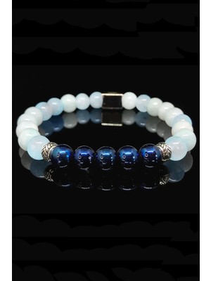 NehirTaş Sertifikalı   Akuamarin ve Mavi Hematit Doğal Taş Bileklik Bileklik