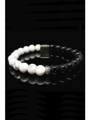 NehirTaş Sertifikalı   Havlit ve Siyah Oniks Doğal Taş Bileklik