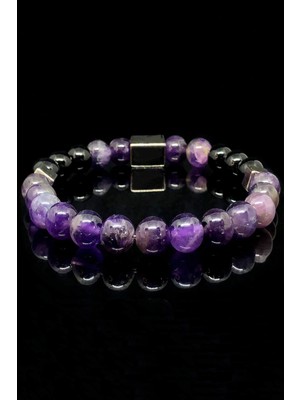 NehirTaş Sertifikalı   Ametist ve Siyah Oniks Doğal Taş Bileklik