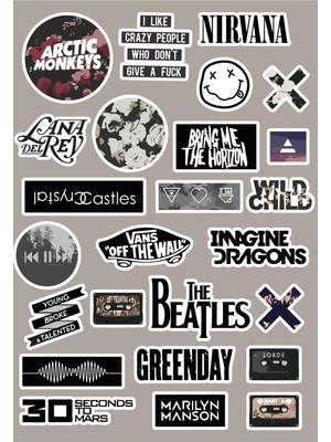 Anime Marketi Rock Müzik gr upları Sticker Seti Ajanda Laptop Telefon Sticker Seti 25 Adet