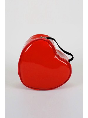 Maykis Büyük Kırmızı Kalp Deri Kozmetik Çantası