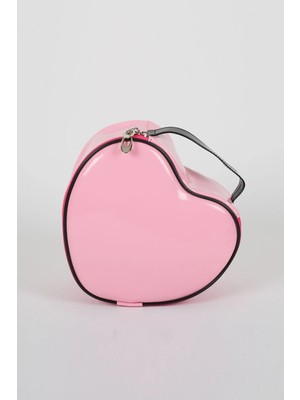Maykis Büyük Pembe Kalp Deri Makyaj Çantası