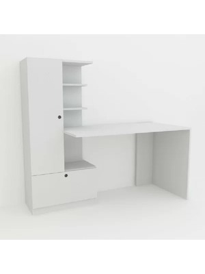 Aden Home Mira B Kitaplıklı Dekoratif Beyaz Çalışma Masası, Genç Odası,  Mdf, CM30B