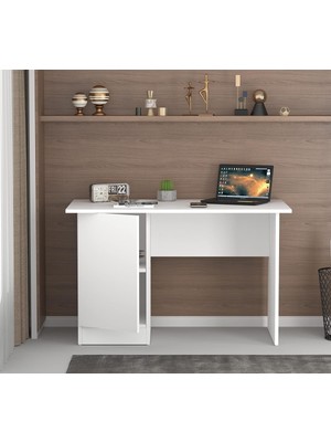 Aden Home Kitaplıklı Çalışma Masası, Bilgisayar Masası,  Beyaz Mdf, Ofis Çalışma Masası, CM118