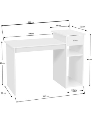 Aden Home Kitaplıklı Çalışma Masası,  Beyaz Mdf Çekmeceli Çalışma Masası, Ofis Çalışma Masası, CM101