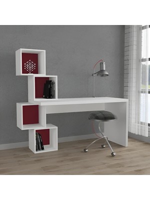 Aden Home Kitaplıklı Çalışma Masası,  Mdf Beyaz Çalışma Masası, Ofis Çalışma Masası, Genç Odası, CM92