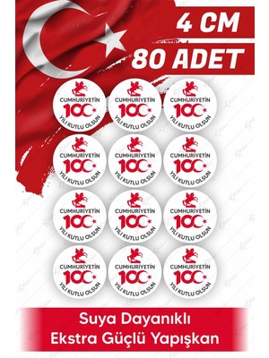 Msticker 29 Ekim Kutlama Stickerı - Cumhuriyetin 100. Yılı Süsleme Sticker 4cm 80 Adet, 100 Yıl Kutlama