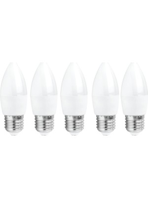 Osaka 6W Dekoratif LED Mum Ampul Buji 5'li Paket Beyaz Işık E27 Duylu Küçük Ampul Kalın Duy