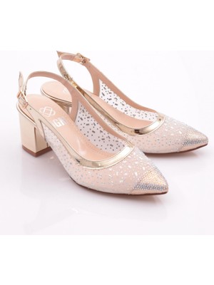 DGN K145  Kadin Sivri Burun Yanlari Transparan Arkasi Kemerli Küt Topuklu Ayakkabi