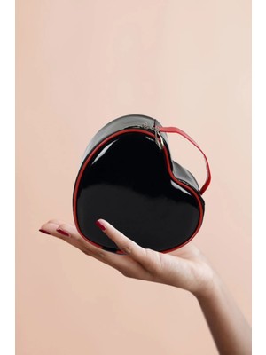 Maykis Orta Siyah Kalp Deri Seyahat, Kozmetik, Makyaj Çantası