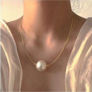 İpar Aksesuar Gold Zincir Büyük Inci Kolye