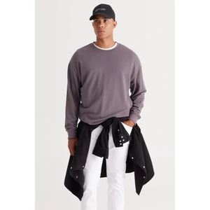 Altınyıldız Classics Erkek Koyu Gri Loose Fit Içi Polarlı 3 Iplik Bisiklet Yaka Jakarlı Sweatshirt