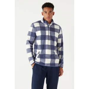 Altınyıldız Classics Erkek Ekru Indıgo Standart Fit Normal Kesim Dik Bato Yaka Polar Sweatshirt