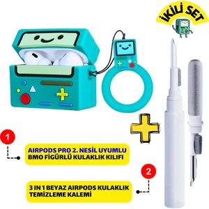 Pro 2. Nesil Uyumlu Bmo Figürlü Kulaklık Kılıfı ve Beyaz 3'ü 1 Arada Kulaklık Temizleme Kalemi