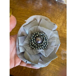 Gönülden Tasarım 10X13 cm  Tüylü Nişan Nikah Türban Iğnesi Broş Çiçek Iğnelik Abiye Yaka Iğnesi