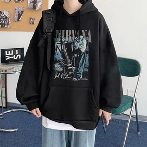 Touz Moda Nirvana Poster Baskılı Siyah Oversize Kapüşonlu Sweatshirt