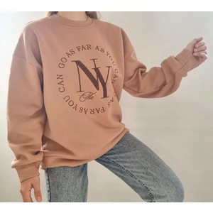 Qu Style  Nakış Desenli,oversize,bisiklet Yaka Spor Şık ,3 Iplik Şardonlu , Kadın Sweatshirt