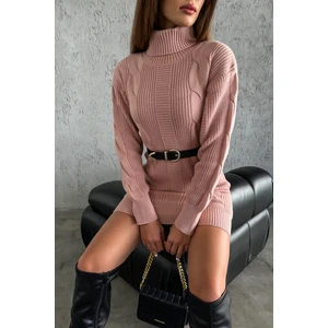 Nosia Fashion Triko Örme Desenli Pudra Mini Elbise
