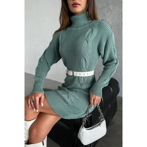 Nosia Fashion Triko Örme Desenli Mint Mini Elbise