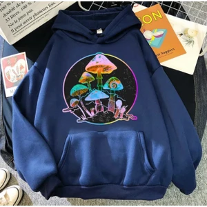 Kids Face Kapşonlu Neon Mantar Baskılı 3 İplik Şardonlu Kız Çocuk Sweatshırt