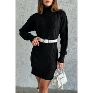 Nosia Fashion Triko Örme Desenli Siyah Mini Elbise
