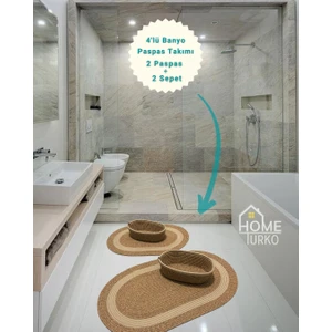 Home Turko 2'li Takım Jüt, Hasır, Paspas, Banyo Paspası, Banyo Paspas Takımı ve Banyo Sepeti