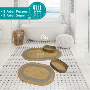 Home Turko 2'li Takım Jüt, Hasır, Paspas, Banyo Paspası, Banyo Paspas Takımı ve Banyo Sepeti