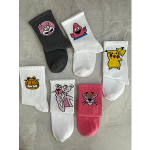 Sky Socks 6'lı Pikachu Garfield Neşeli Çizgi Karakter Seti Kokulu Tenis Kolej Çorap