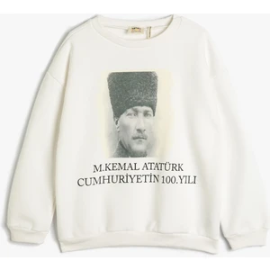 Atatürk Baskılı Sweatshirt Uzun Kollu Bisiklet Yaka Şardonlu - 100. Yıl Özel