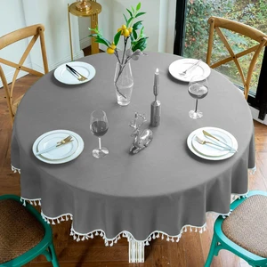 Zeren Home Püskül Detaylı Sıvı Geçirmez Yuvarlak Masa Örtüsü